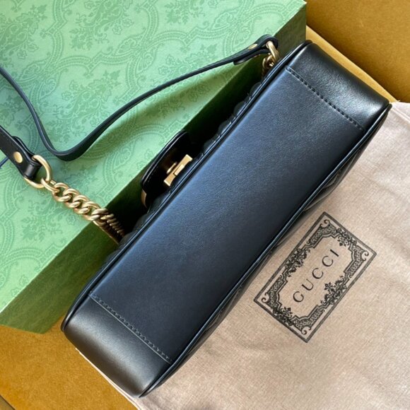 Gucci Black Leather GG Marmont Bag with Gold Chain - Picture 4 of 9